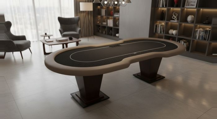 Mesa de Poker Oval Grande com Coluna Especial Tabaco e Couríssimo Nude - Pro34